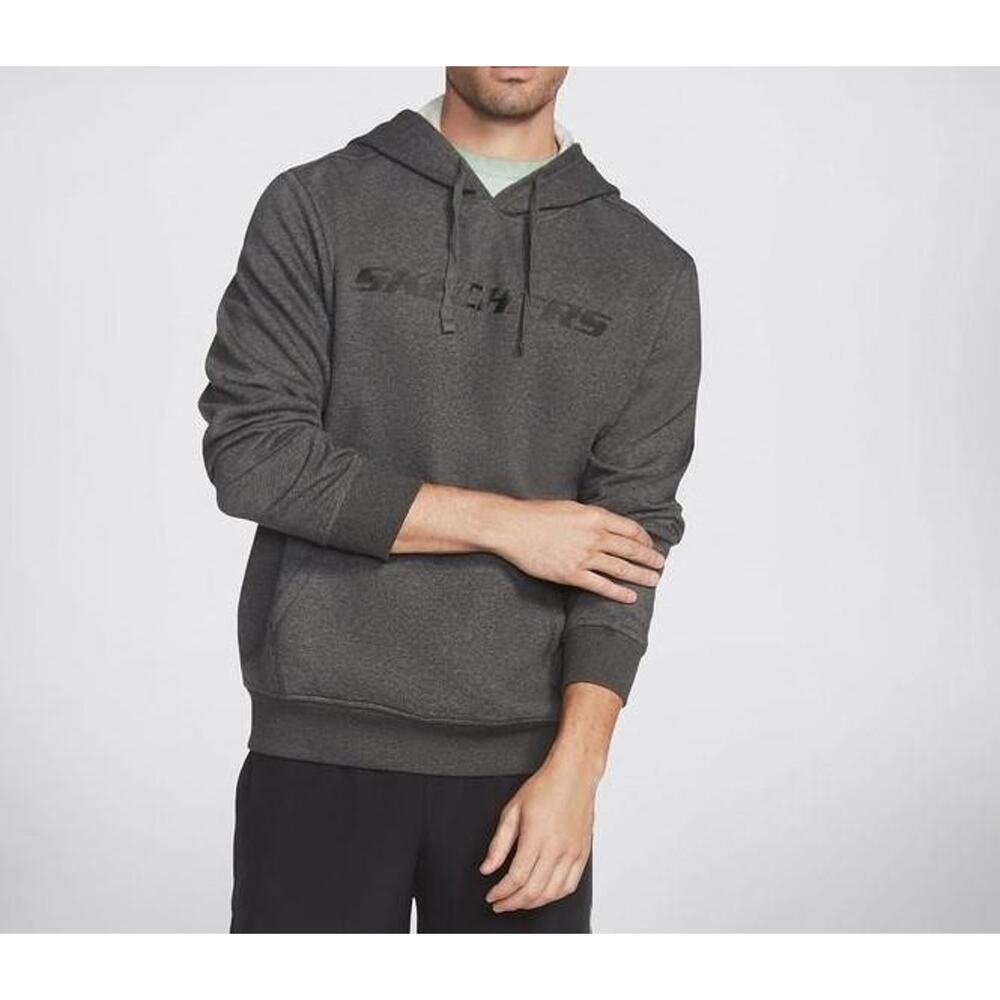 Skechers Men's Grey Heritage Comfort-Fit Logo-Print Hoodie Sweatshirt Size M